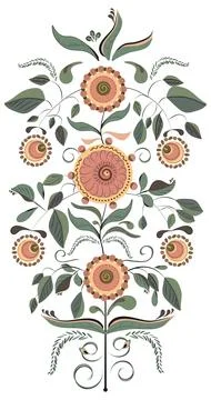 Vector vegetal stylized elements of green and yellow tones in folk style. Stock Illustration