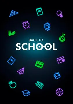 Vector verical neon light back to school retro banner Stock Illustration