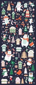 Vector vertical banner Christmas characters and elements イラスト素材