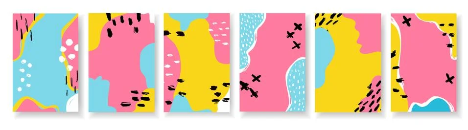 Vector vertical banner set memphis colorful style. Stock Illustration