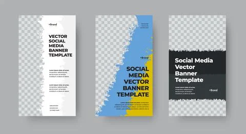 Vector vertical banner template for stories with grunge elements for photos. Illustrazione stock