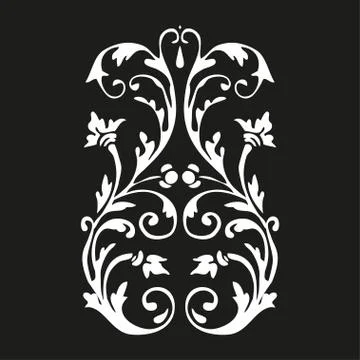 Vector vertical curled floral element on black background for design Stock Illustration