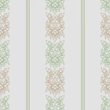 Vector vertical green seamless patterns with Thailand Ethnic floral ornaments Stock Illustration