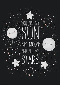 Vector vertical illustration with cute hand drawn space elements and quote Yo Stock Illustration