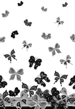 Vector vertical seamless pattern with hand drawing detailed colorful butterflies Ilustração Stock