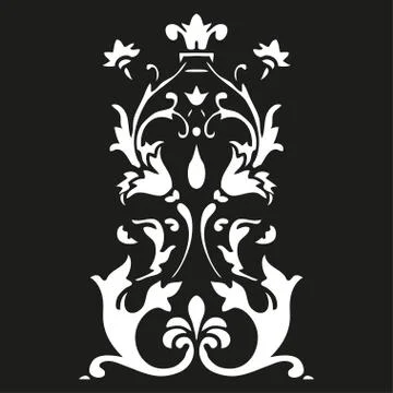 Vector vertical  white curled floral element on black Illustrazione stock