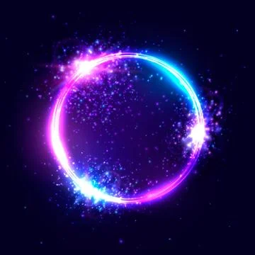 Vector vibrant neon circle with glowing particles. Stock Illustration