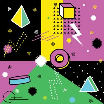 Vector vibrant pattern with 3d geometric shapes. Bright abstract design. Retro 스톡 일러스트