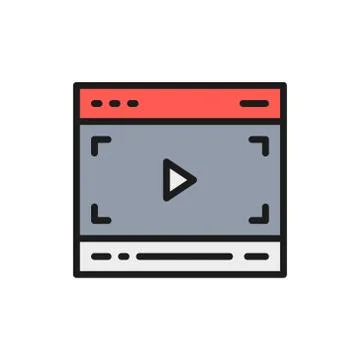 Vector video player on browser, multimedia page flat color line icon. Stock Illustration