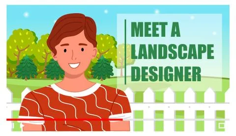 Vector video player interface. Screensaver of tutorial about landscape designer Illustrazione stock