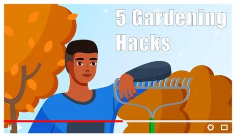 Vector video player interface. Screensaver of tutorial about gardening hacks Stock Illustration