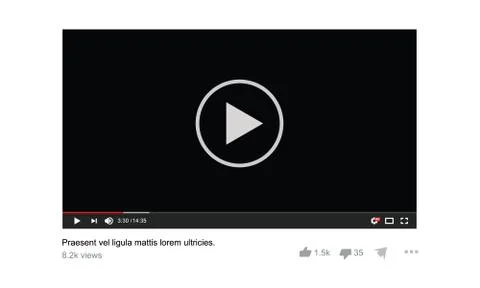 Vector Video Player User Interface Screen template with like button view counter Illustrazione stock