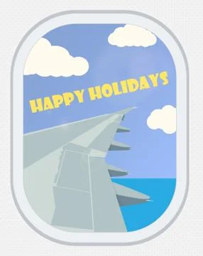 Vector. View from the airplane window. Greeting Card: Happy Holidays. Stock Illustration