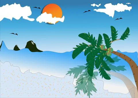 Vector view of sea sand sun on summer season Stock Illustration