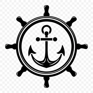 Vector Vintage Anchor and Ship Wheel. Nautical Marine Helm Icon, Retro Captain Stock Illustration