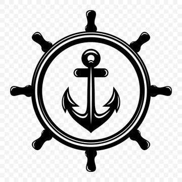 Vector Vintage Anchor and Ship Wheel. Nautical Marine Helm Icon, Retro Captain Stock Illustration