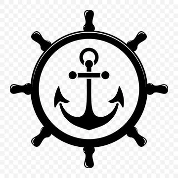 Vector Vintage Anchor and Ship Wheel. Nautical Marine Helm Icon, Retro Captain Stock Illustration