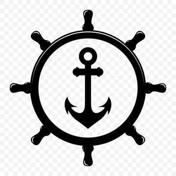 Vector Vintage Anchor and Ship Wheel. Nautical Marine Helm Icon, Retro Captain Stock Illustration