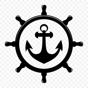 Vector Vintage Anchor and Ship Wheel Silhouette. Nautical Marine Helm Icon 스톡 일러스트
