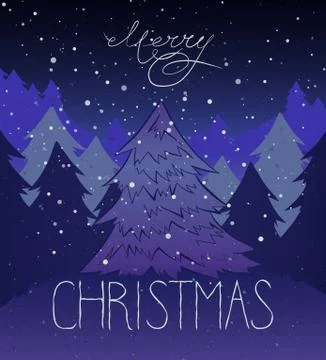 Vector vintage background with Christmas tree and Merry Christmas hand letter Stock Illustration