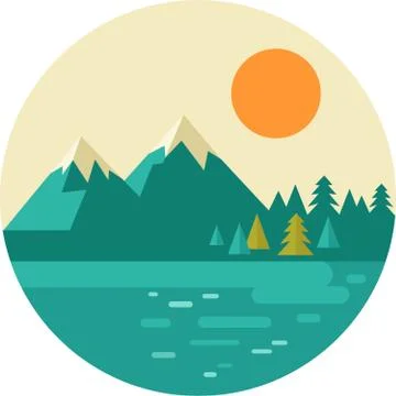 Vector vintage background with nature, forest, hills and mountains Stock Illustration