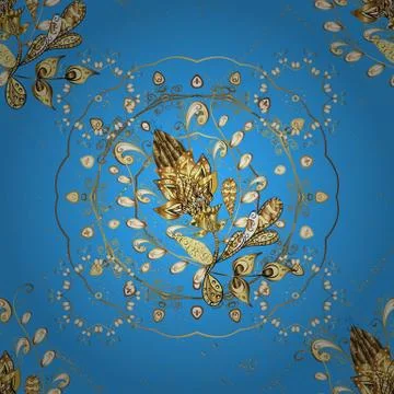 Vector vintage baroque floral pattern in gold. Golden pattern on brown and blue イラスト素材