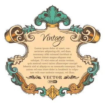 Vector vintage border frame isolated on white background. Illustrazione stock