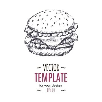Vector vintage burger drawing. Hand drawn monochrome fast food illustration Stock Illustration