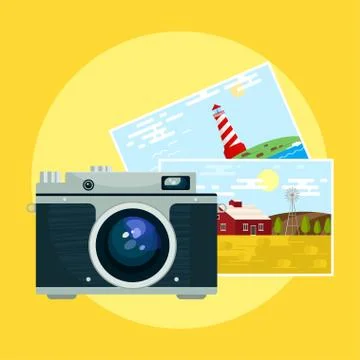 Vector of vintage camera and pix. Stock Illustration