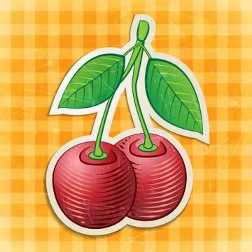 Vector vintage cherry sticker Illustrazione stock