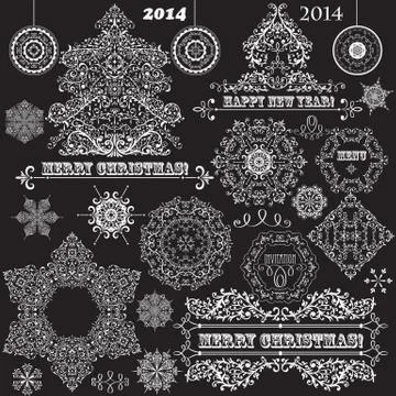 Vector vintage christmas design elements Stock Illustration