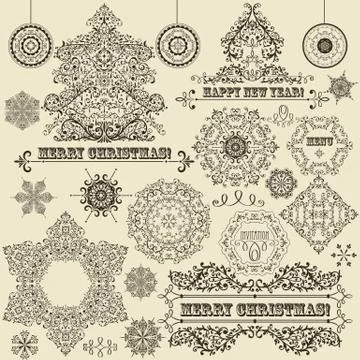 Vector vintage christmas design elements Stock Illustration