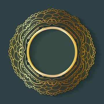 Vector vintage circle frame made of lace with shadow. Stock Illustration