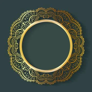 Vector vintage circle frame made of lace with shadow. Stock Illustration