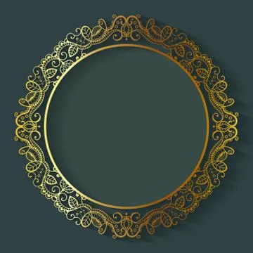 Vector vintage circle frame made of lace with shadow. Stock Illustration