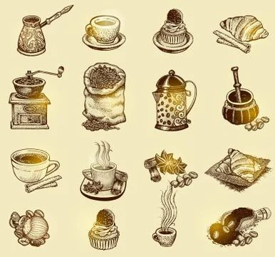 Vector vintage coffee set. Stock Illustration