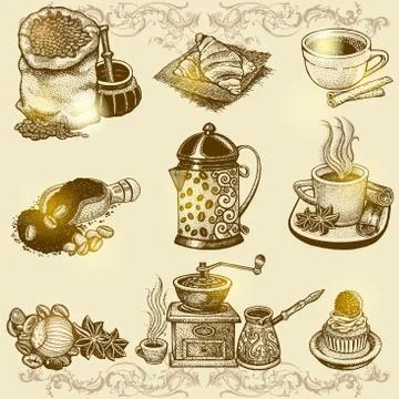 Vector vintage coffee set. Stock Illustration
