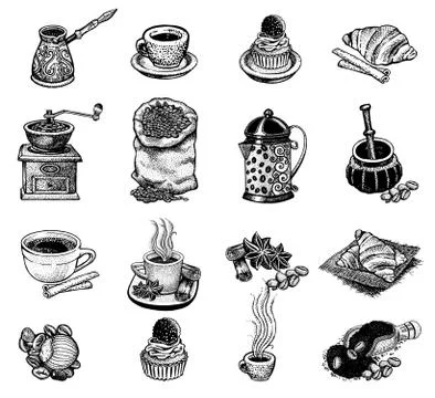 Vector vintage coffee set. Illustrazione stock