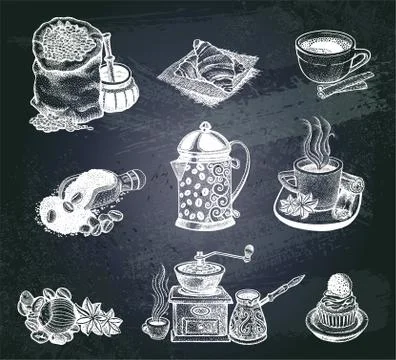 Vector vintage coffee set. Stock Illustration
