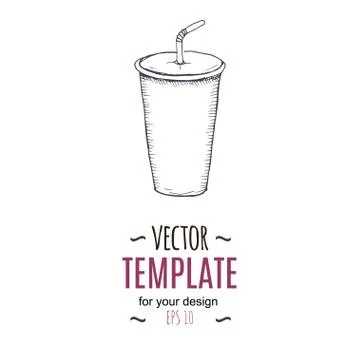Vector vintage cold drink drawing. Hand drawn monochrome fast food illustration Stock Illustration