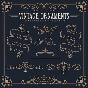 Vector vintage design elements - ribbons, dividers, flourishes, frame. Stock Illustration