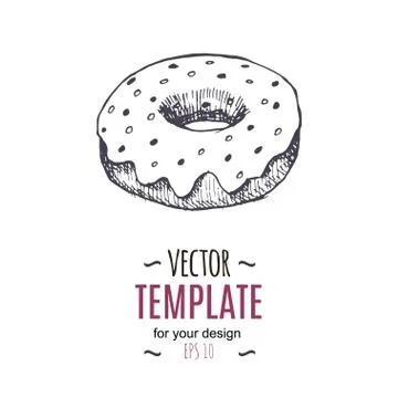 Vector vintage Donut drawing. Hand drawn monochrome fast food illustration Stock Illustration