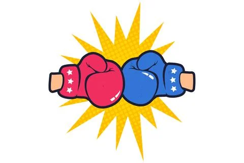 Vector vintage emblem for a boxing with red and blue gloves. Vector retro p.. Stock Illustration