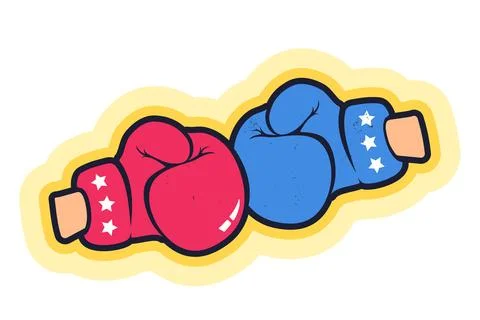 Vector vintage emblem for a boxing with red and blue gloves. Vector retro p.. Illustration