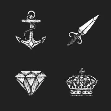 Vector vintage engraving illustrations set. Stock Illustration