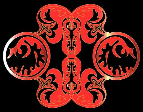 Vector vintage fancy pattern with red gradient on black background. イラスト素材