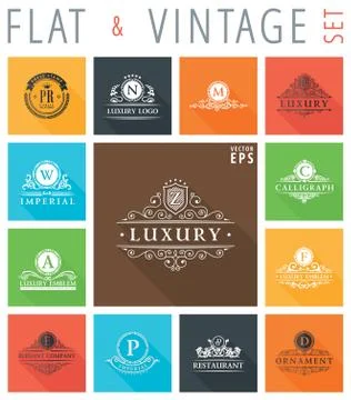 Vector vintage flat elements icons collection Luxury logo Stock Illustration