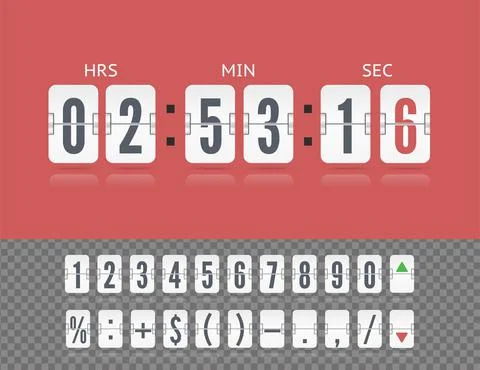Vector vintage flip clock time counter. Scoreboard number symbol font. White Stock Illustration