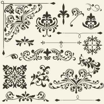 Vector  vintage floral  design elements Stock Illustration