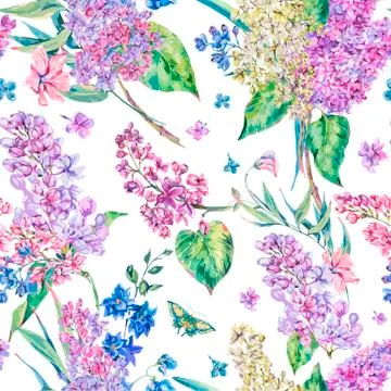 Vector vintage floral seamless pattern with pink lilac Stock Illustration